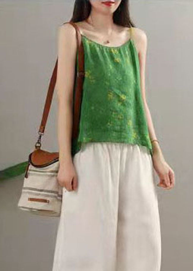 Plus Size Grüner Druck Patchwork Spaghettiträger Tops Sommer