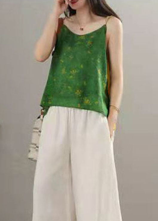 Plus Size Grüner Druck Patchwork Spaghettiträger Tops Sommer