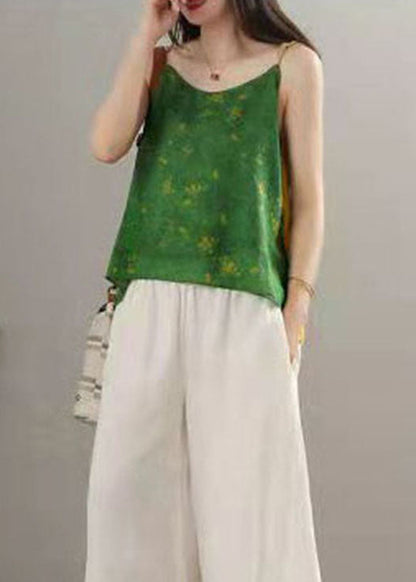 Plus Size Grüner Druck Patchwork Spaghettiträger Tops Sommer