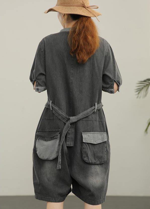 Plus Size Grey Button Casual Summer Outfits shorts - SooLinen