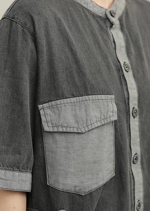 Plus Size Grey Button Casual Summer Outfits shorts - SooLinen