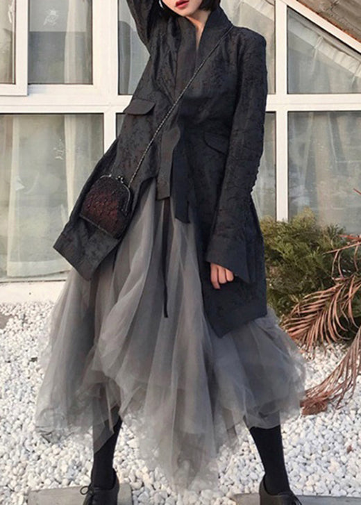 Plus Size Grau Patchwork Niedlich Tüll Röcke Frühling