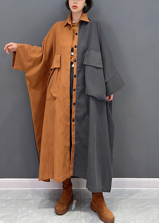 Plus Size Grau Patchwork Orange Peter Pan Knopfkragen Mantel Herbst