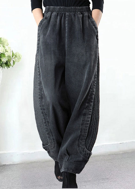 Plus Size Graue Patchwork-Haremshose mit Taschen für den Herbst