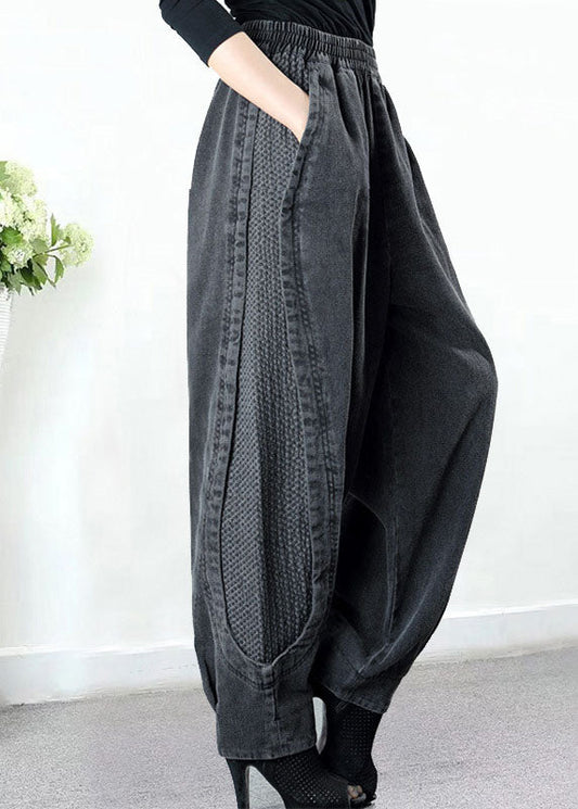 Plus Size Graue Patchwork-Haremshose mit Taschen für den Herbst