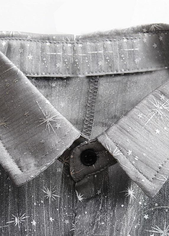 Plus Size Grey Print Peter Pan Collar Button Blouse Top - SooLinen