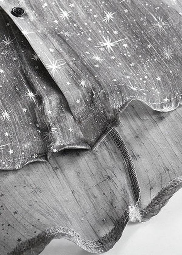 Plus Size Grey Print Peter Pan Collar Button Blouse Top - SooLinen