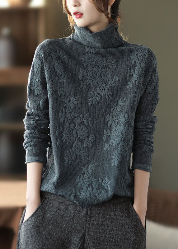 Plus Size Grauer Rollkragenpullover aus dickem Strick