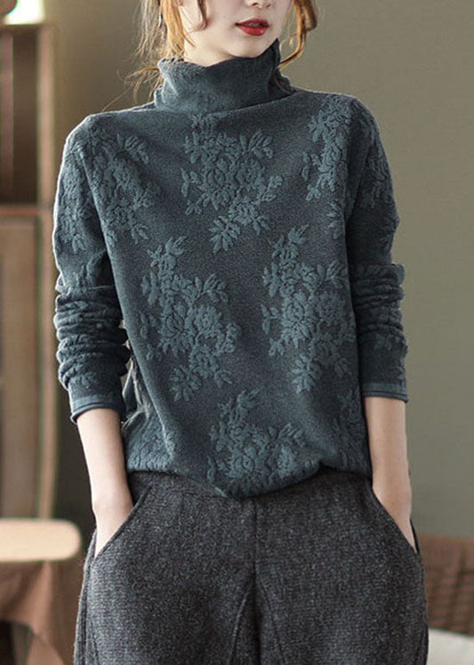 Plus Size Grauer Rollkragenpullover aus dickem Strick