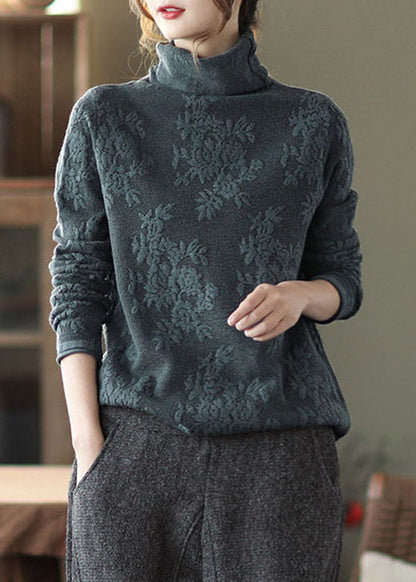 Plus Size Grauer Rollkragenpullover aus dickem Strick