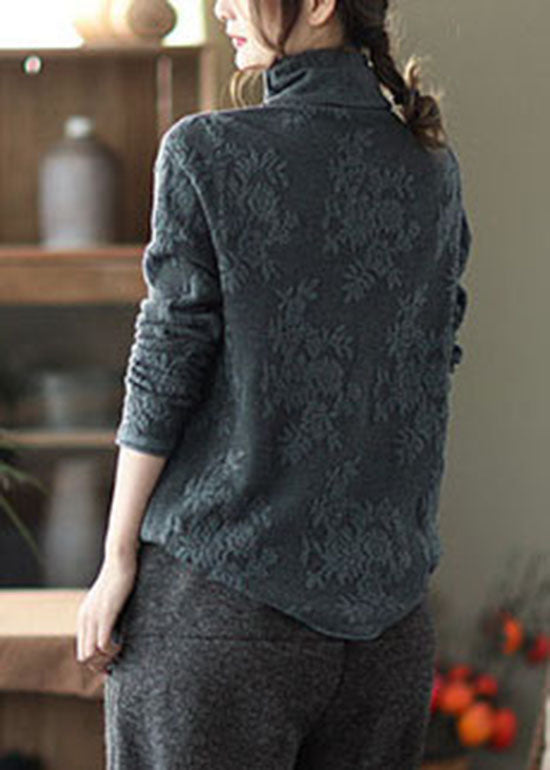 Plus Size Grauer Rollkragenpullover aus dickem Strick