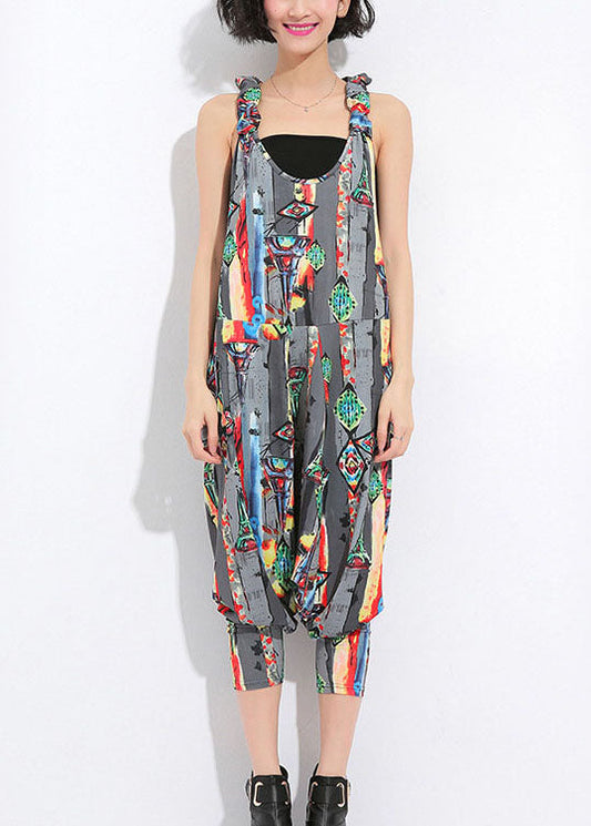 Plus Size Graue Taschen Print Seiden-Jumpsuit Frühling