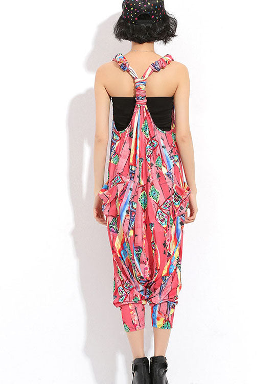 Plus Size Grey pockets Print Silk Jumpsuit Spring