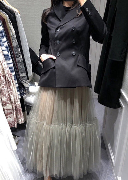 Plus Size Italienische graue Faltentüllröcke Frühling