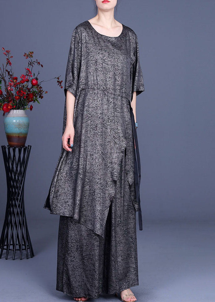 Conjunto de dos piezas con lazo asimétrico en la cintura de color caqui de talla grande para primavera