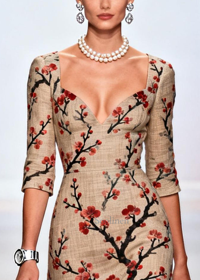 Plus Size Khaki Bustier Top Patchwork Linen Robe Dresses Summer