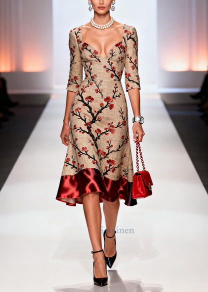 Plus Size Khaki Bustier Top Patchwork Linen Robe Dresses Summer