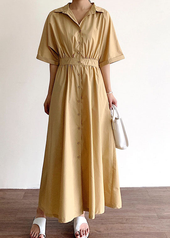 Plus Size Khaki Button Baumwollkleid Frühling