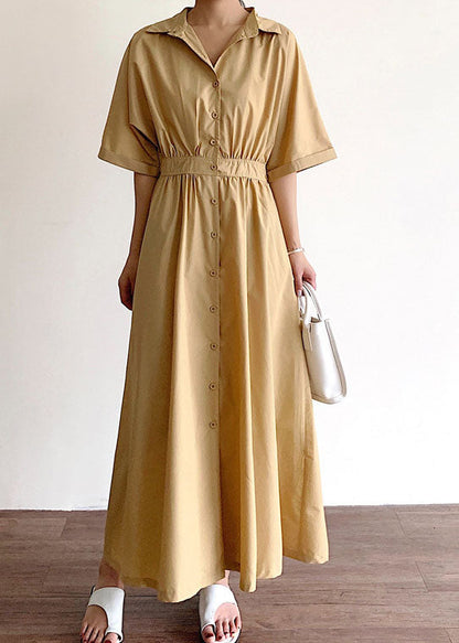 Plus Size Khaki Button Baumwollkleid Frühling