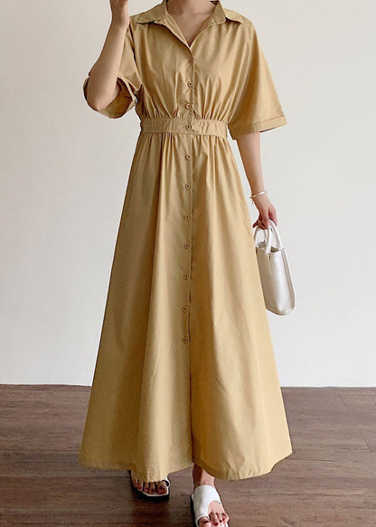 Plus Size Khaki Button Baumwollkleid Frühling