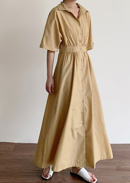 Plus Size Khaki Button Baumwollkleid Frühling