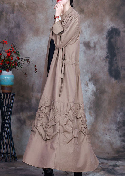 Plus Size Khaki Button tie waist Spring trench coats