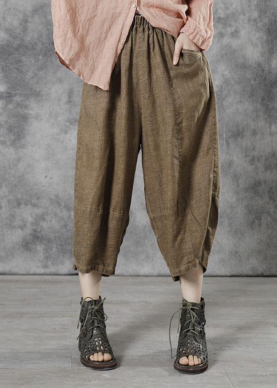 Plus Size Khaki Casual Patchwork Crop Fall Pants - SooLinen