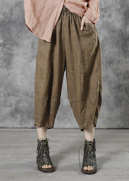 Plus Size Khaki Casual Patchwork Crop Fall Pants - SooLinen
