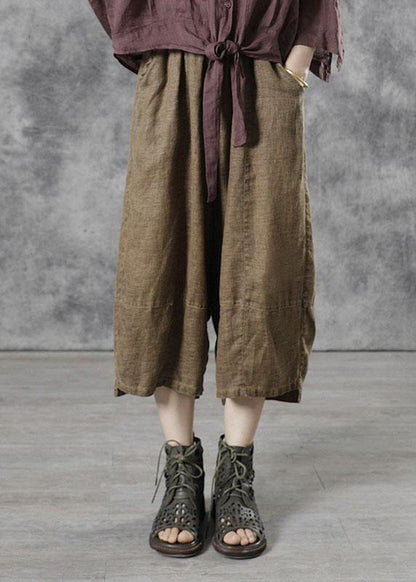 Plus Size Khaki Casual Patchwork Crop Fall Pants - SooLinen