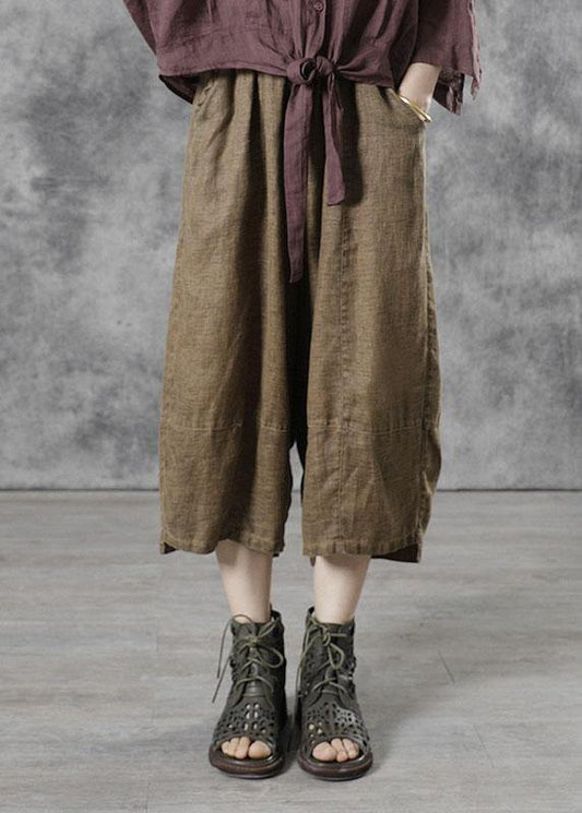 Plus Size Khaki Casual Patchwork Crop Fall Pants - SooLinen