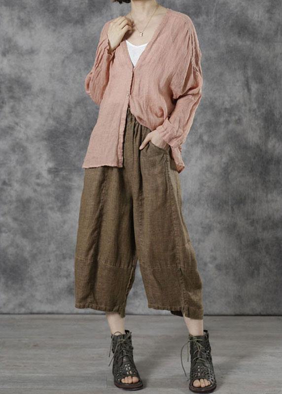 Plus Size Khaki Casual Patchwork Crop Fall Pants - SooLinen