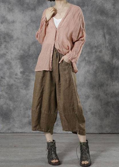 Plus Size Khaki Casual Patchwork Crop Fall Pants - SooLinen