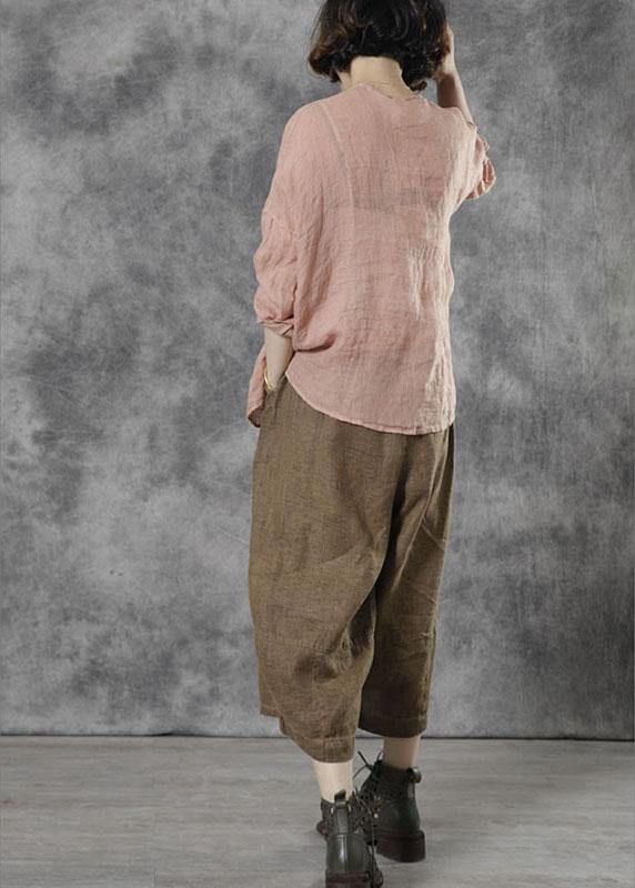 Plus Size Khaki Casual Patchwork Crop Fall Pants - SooLinen