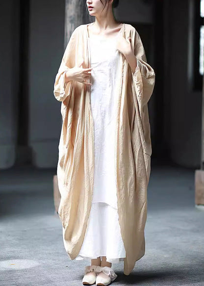Plus Size Khakifarbene lange Strickjacke aus Baumwolle mit Fledermausärmeln