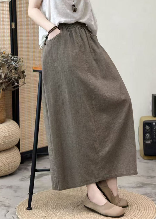 Plus Size Khaki Oversized Cotton A Line Skirt Summer