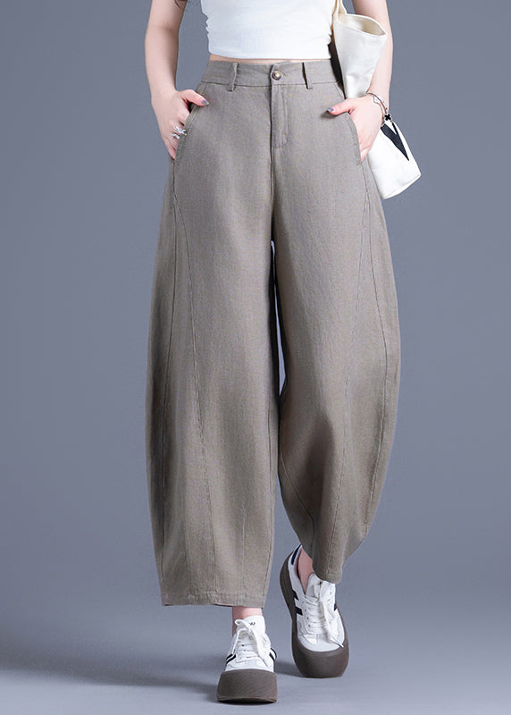Plus Size Khaki Oversized Pockets Linen Harem Pants Summer