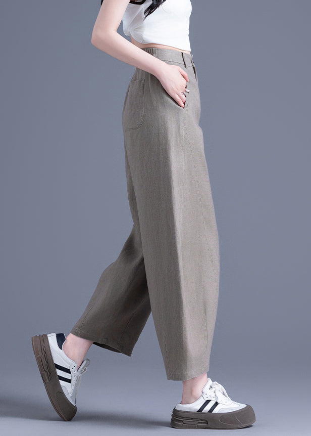 Plus Size Khaki Oversized Pockets Linen Harem Pants Summer