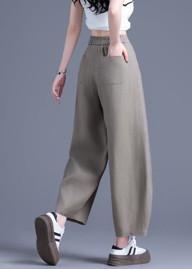 Plus Size Khaki Oversized Pockets Linen Harem Pants Summer