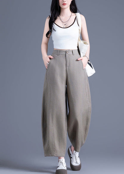 Plus Size Khaki Oversized Pockets Linen Harem Pants Summer