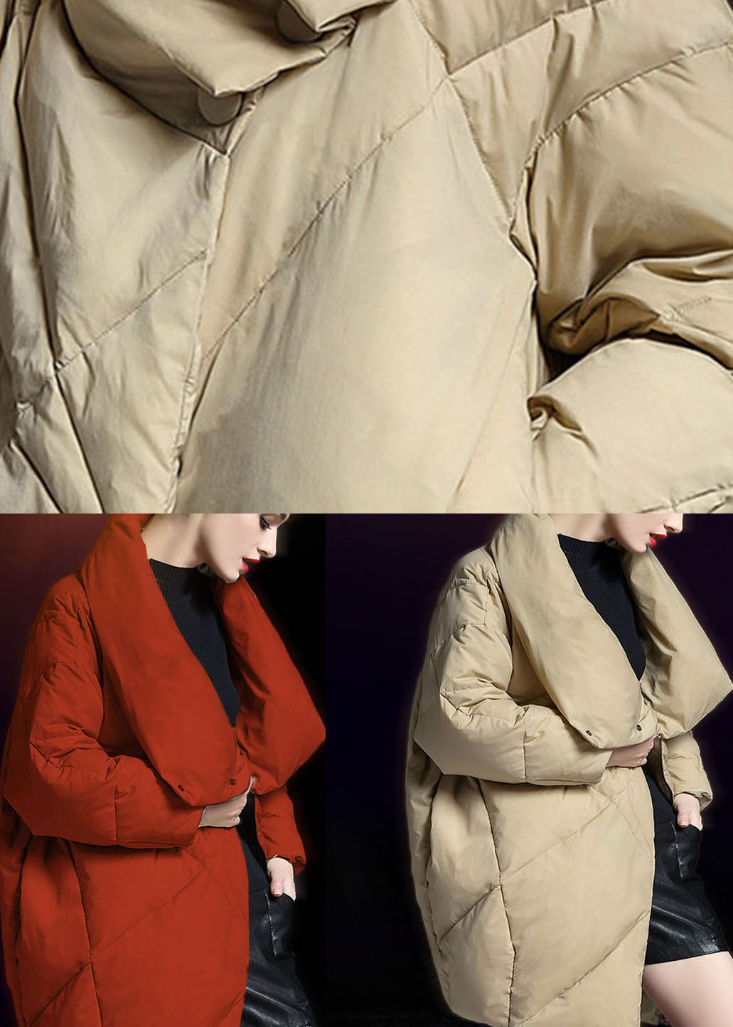 Wintermantel mit Peter-Pan-Kragen und Knopfleiste in Khaki in Übergröße