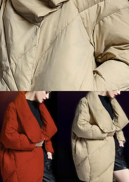 Wintermantel mit Peter-Pan-Kragen und Knopfleiste in Khaki in Übergröße