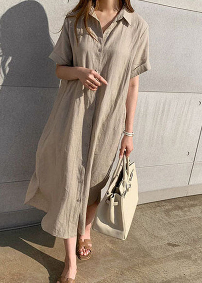 Plus Size Khaki Peter Pan Kragen Cinched Hemden Kleid Kurzarm