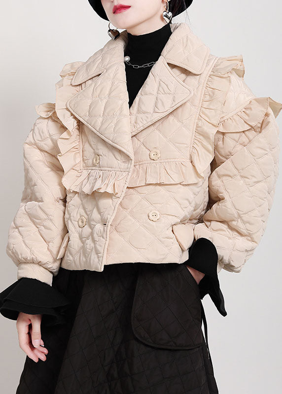 Plus Size Khaki PeterPan Kragen Knopf Rüschen Krawatte Taille Winter Baumwolle Langarm Mantel