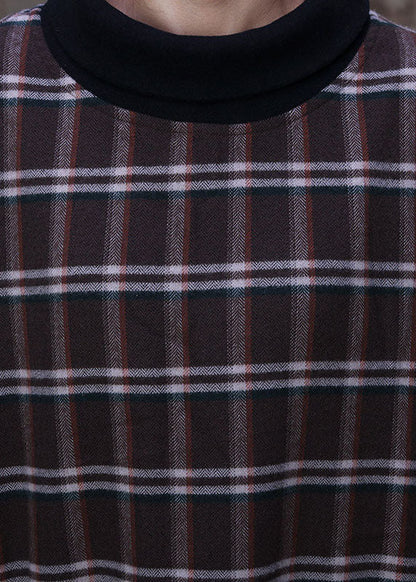 Plus Size Khaki Plaid Taschen Baumwolle Robe Kleider Frühling