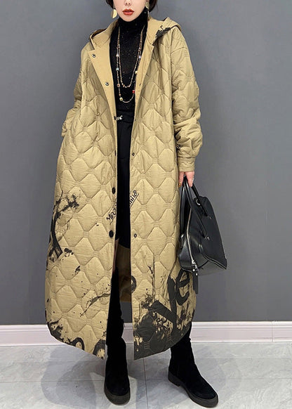 Plus Größe Khaki Warm Fleece Dicken Knopf Lange Kapuze Parka Winter