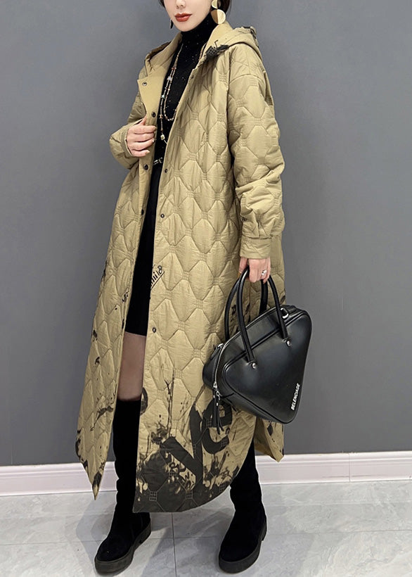 Plus Größe Khaki Warm Fleece Dicken Knopf Lange Kapuze Parka Winter