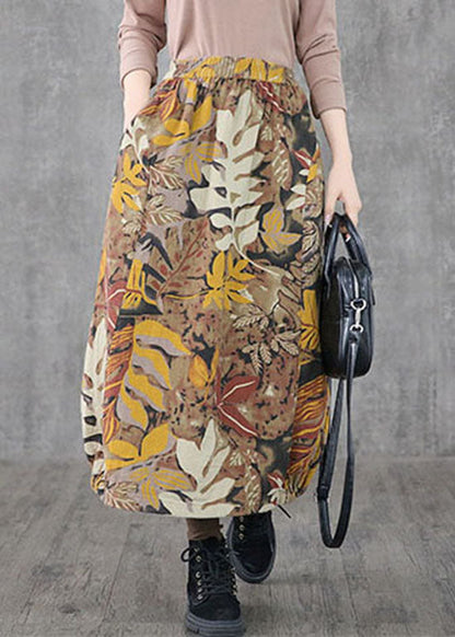 Plus Size Khaki Taschen Druck A-Linie Röcke Frühling