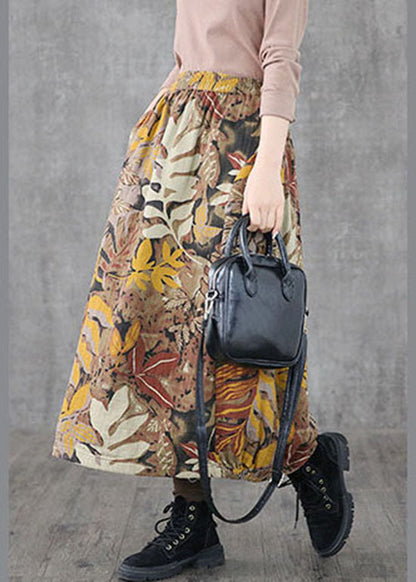 Plus Size Khaki Taschen Druck A-Linie Röcke Frühling