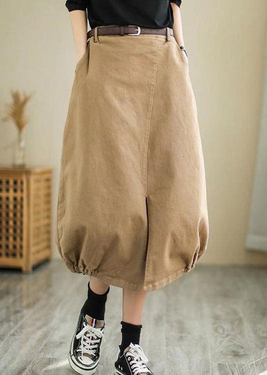 Plus Size Khaki seitlich offen hohe Taille Baumwollrock Frühling
