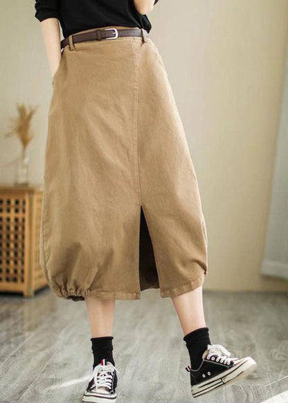 Plus Size Khaki seitlich offen hohe Taille Baumwollrock Frühling